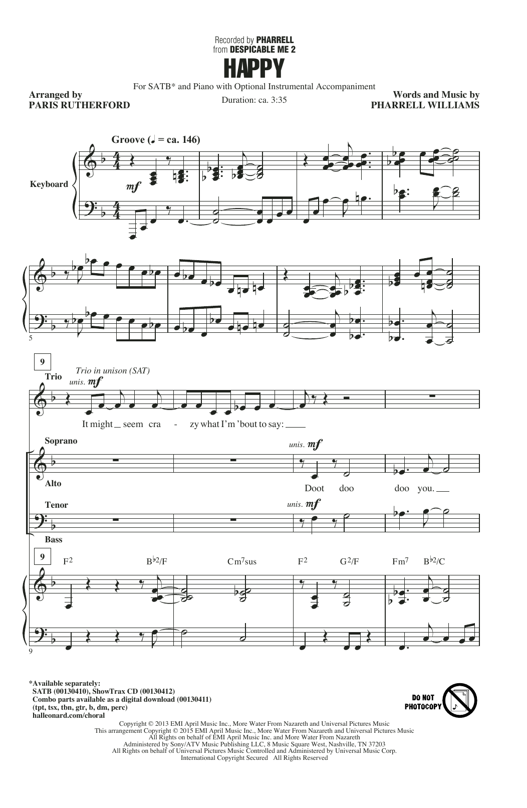 Pharrell Happy (arr. Paris Rutherford) sheet music notes and chords arranged for SATB Choir