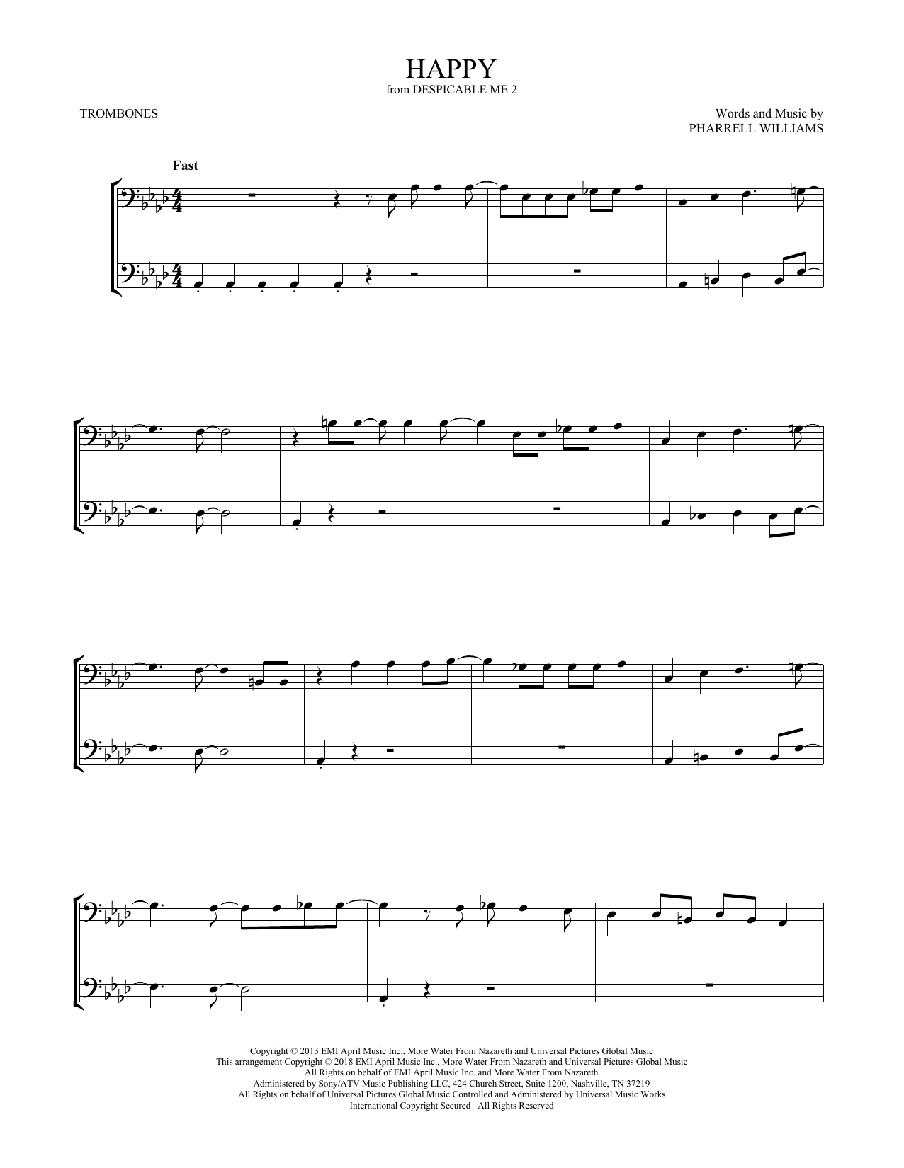 Pharrell Happy (from Despicable Me 2) sheet music notes and chords arranged for Trumpet Duet