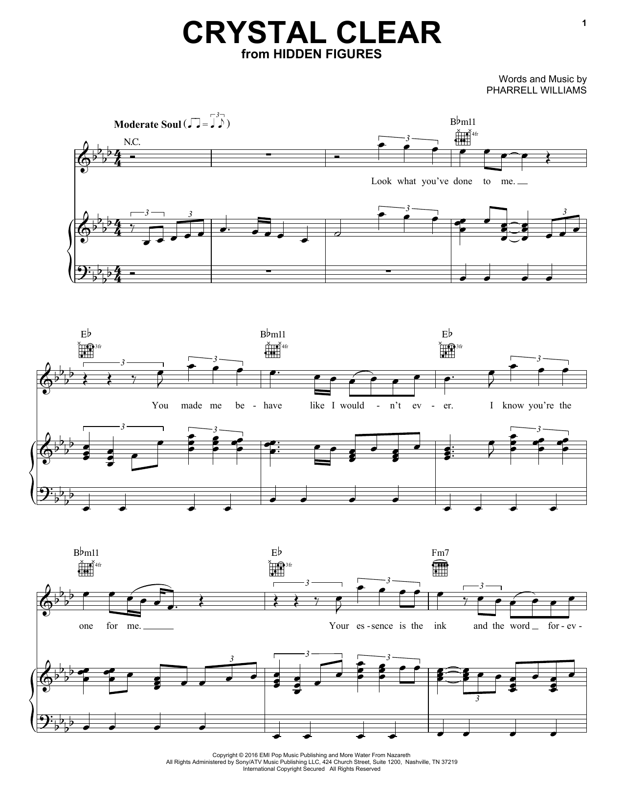 Pharrell Williams Crystal Clear sheet music notes and chords arranged for Piano, Vocal & Guitar Chords (Right-Hand Melody)