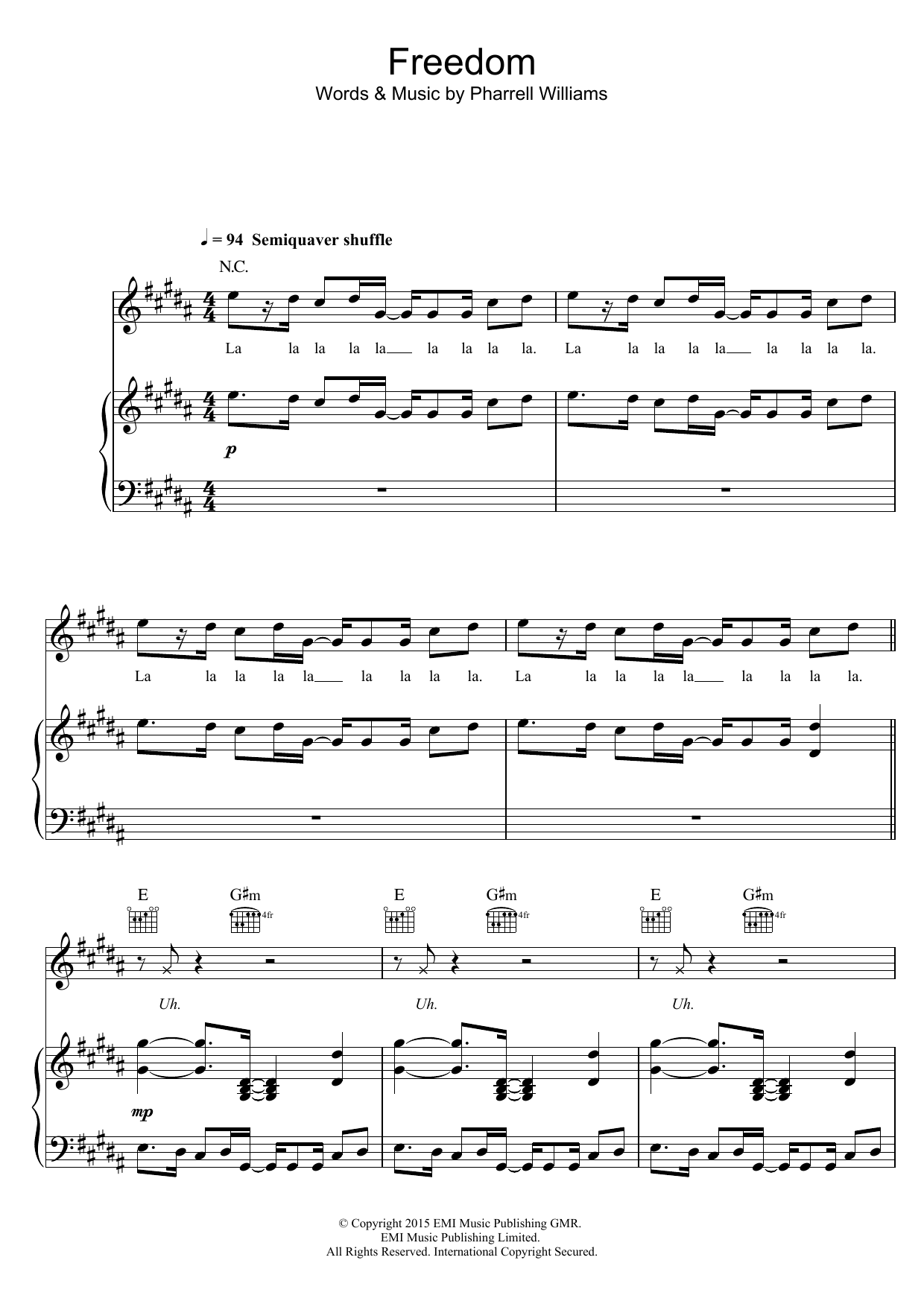 Pharrell Williams Freedom sheet music notes and chords arranged for Piano, Vocal & Guitar Chords