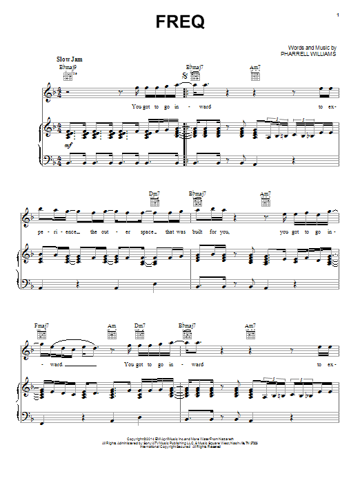 Pharrell Williams Freq sheet music notes and chords arranged for Piano, Vocal & Guitar Chords (Right-Hand Melody)