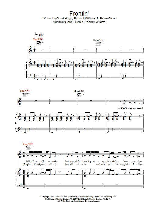 Pharrell Williams Frontin' sheet music notes and chords arranged for Piano, Vocal & Guitar Chords