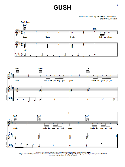 Pharrell Williams Gush sheet music notes and chords arranged for Piano, Vocal & Guitar Chords (Right-Hand Melody)