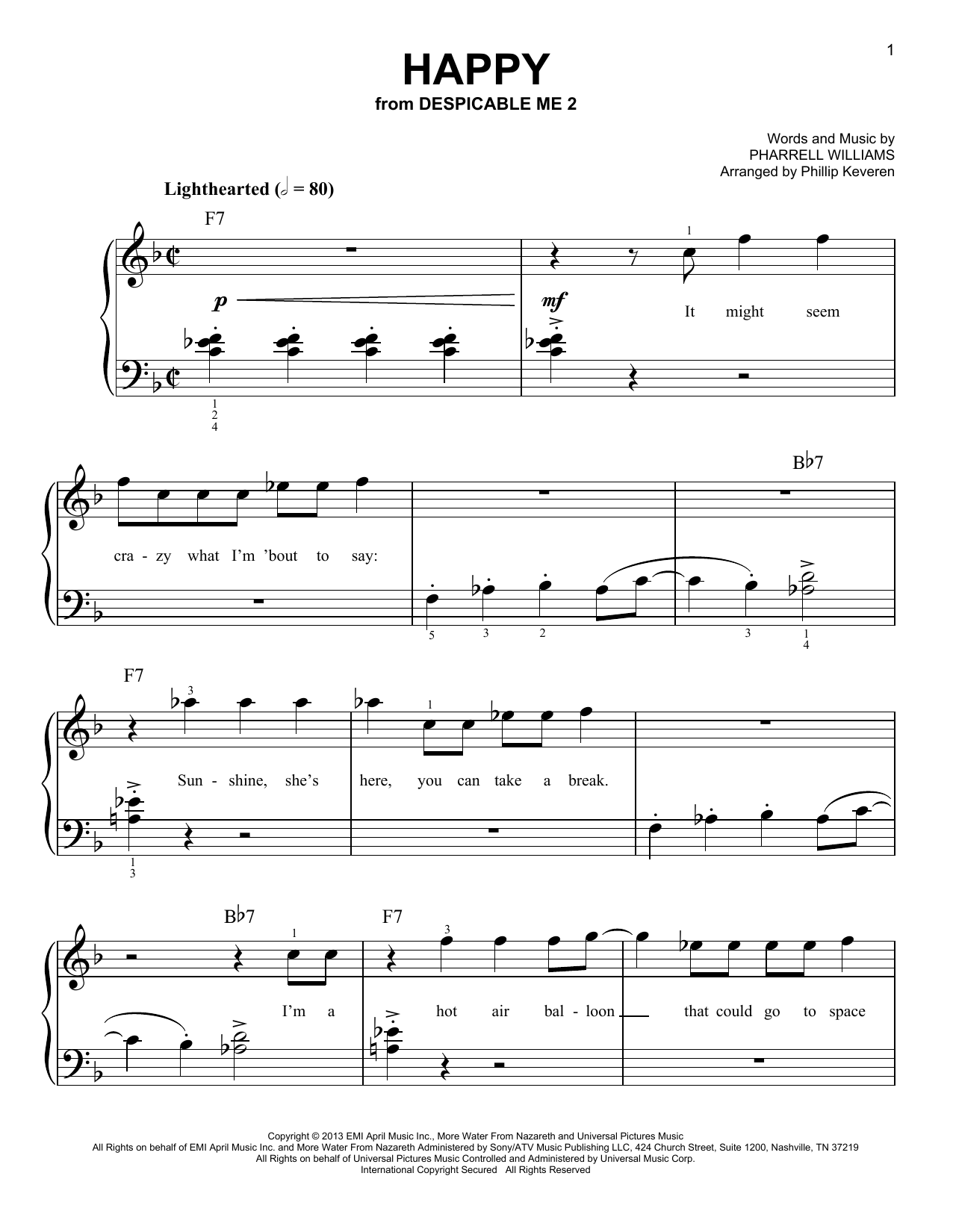 Pharrell Williams Happy (arr. Phillip Keveren) sheet music notes and chords arranged for Easy Piano