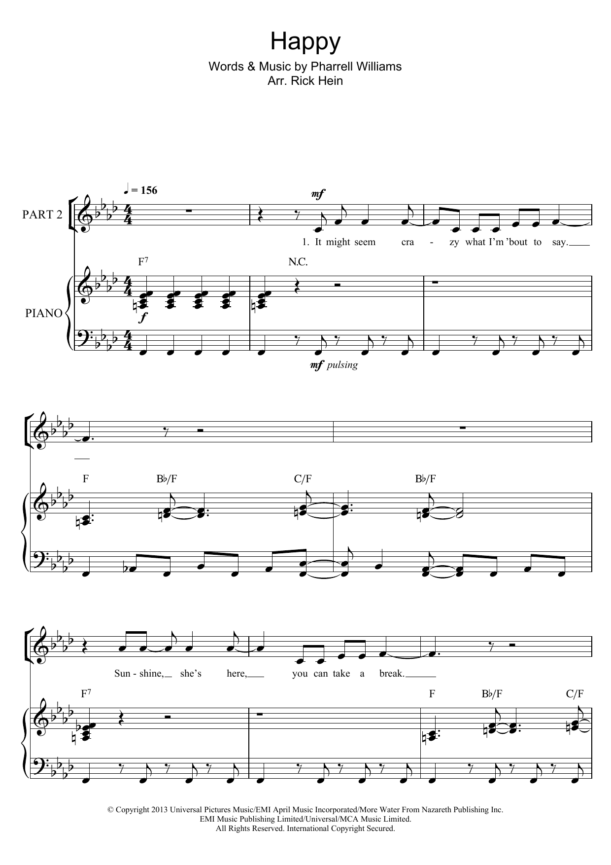 Pharrell Williams Happy (arr. Rick Hein) sheet music notes and chords arranged for Choir