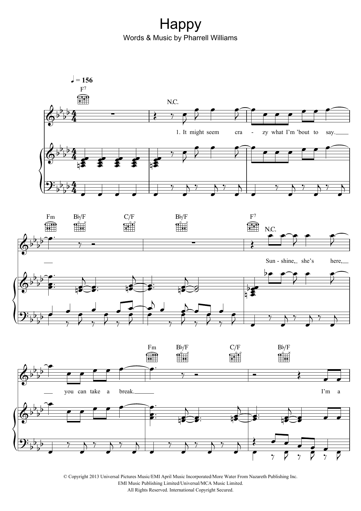 Pharrell Williams Happy sheet music notes and chords arranged for Easy Piano