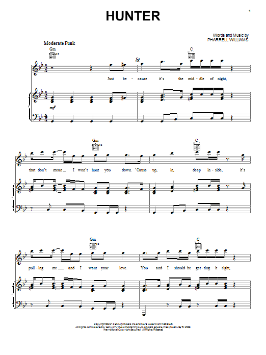 Pharrell Williams Hunter sheet music notes and chords arranged for Piano, Vocal & Guitar Chords (Right-Hand Melody)