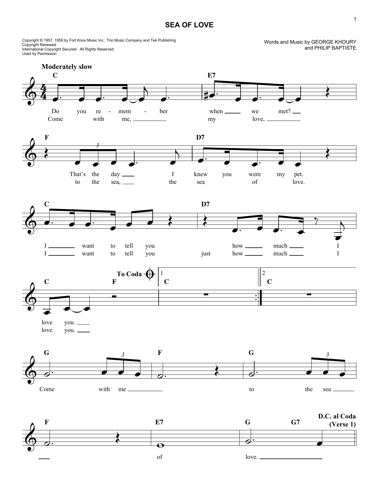 Phil Baptiste Sea Of Love sheet music notes and chords arranged for Easy Lead Sheet / Fake Book