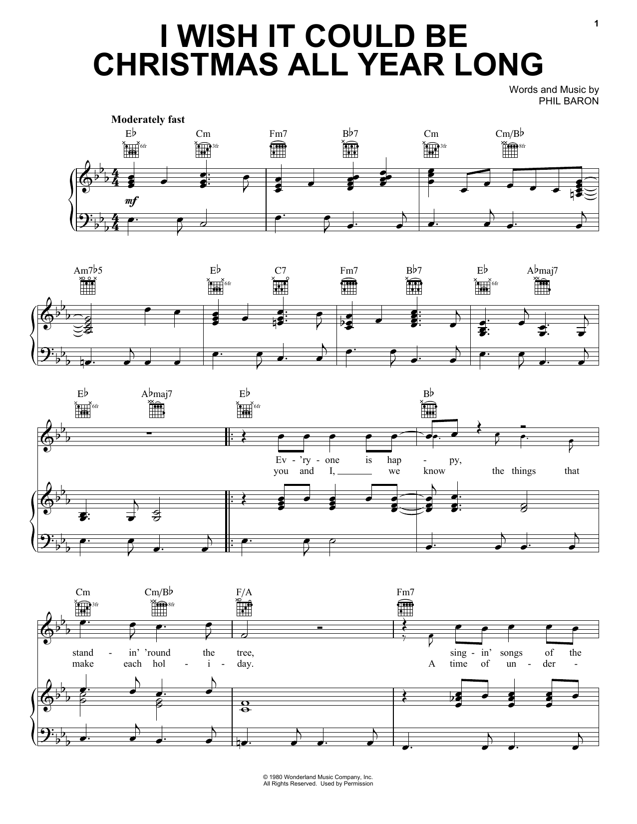 Phil Baron I Wish It Could Be Christmas All Year Long sheet music notes and chords arranged for Piano, Vocal & Guitar Chords (Right-Hand Melody)