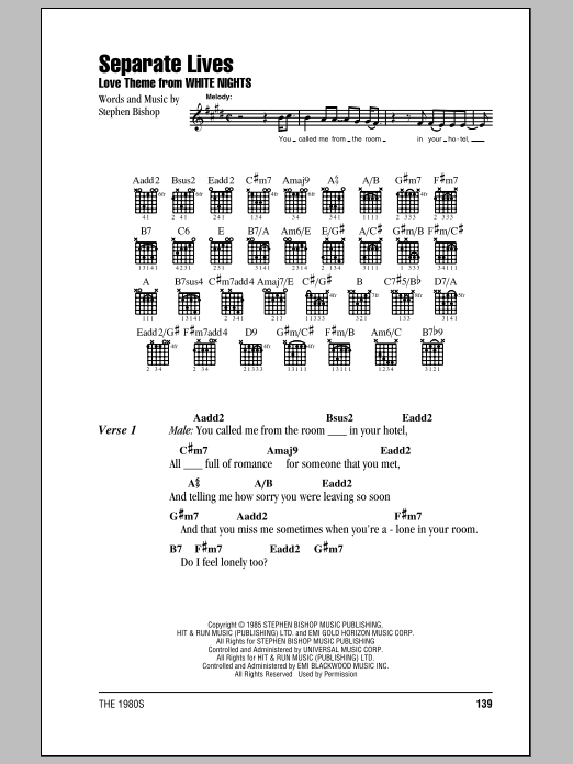 Phil Collins & Marilyn Martin Separate Lives sheet music notes and chords arranged for Guitar Chords/Lyrics