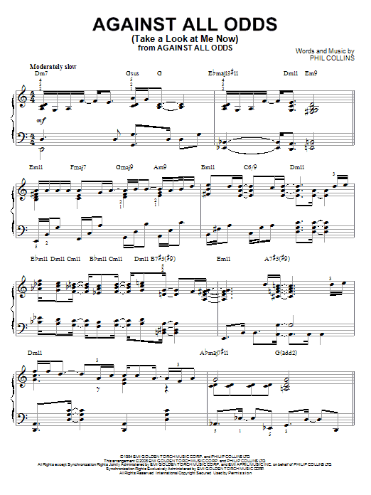 Phil Collins Against All Odds (Take A Look At Me Now) [Jazz version] (arr. Brent Edstrom) sheet music notes and chords arranged for Piano Solo
