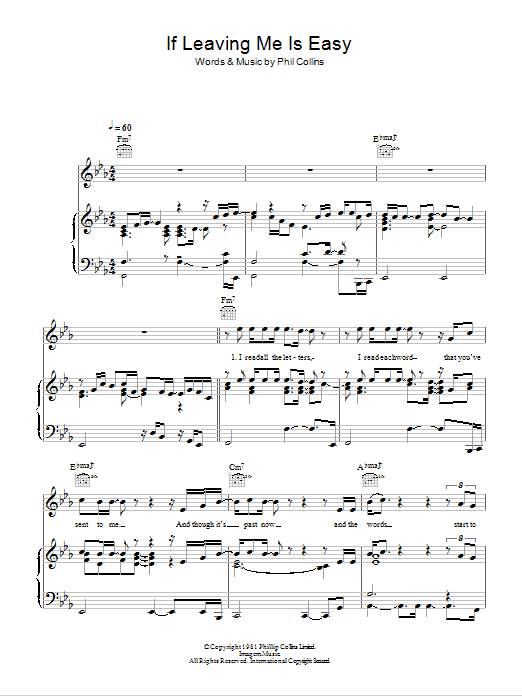 Phil Collins If Leaving Me Is Easy sheet music notes and chords arranged for Piano, Vocal & Guitar Chords