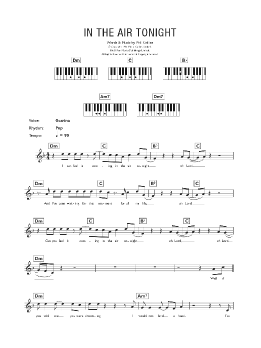 Phil Collins In The Air Tonight sheet music notes and chords arranged for Easy Piano