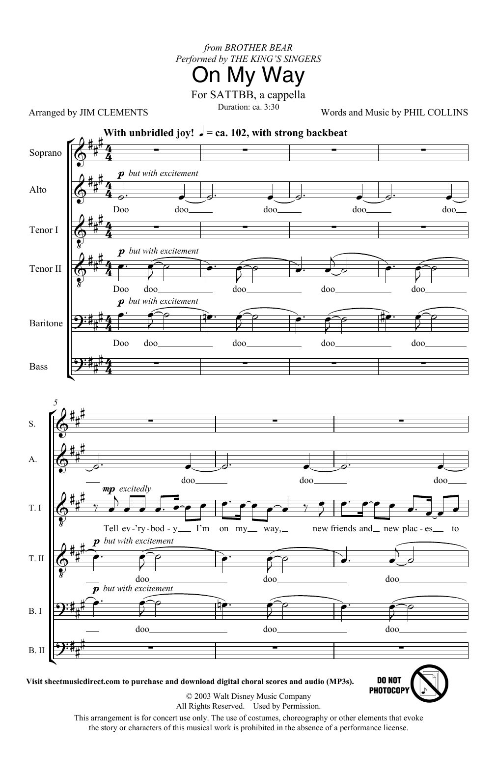 Phil Collins On My Way (from Brother Bear) (arr. Jim Clements) sheet music notes and chords arranged for Choir