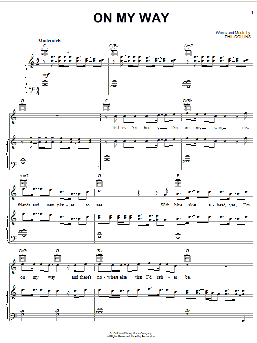 Phil Collins On My Way sheet music notes and chords arranged for Piano, Vocal & Guitar Chords (Right-Hand Melody)