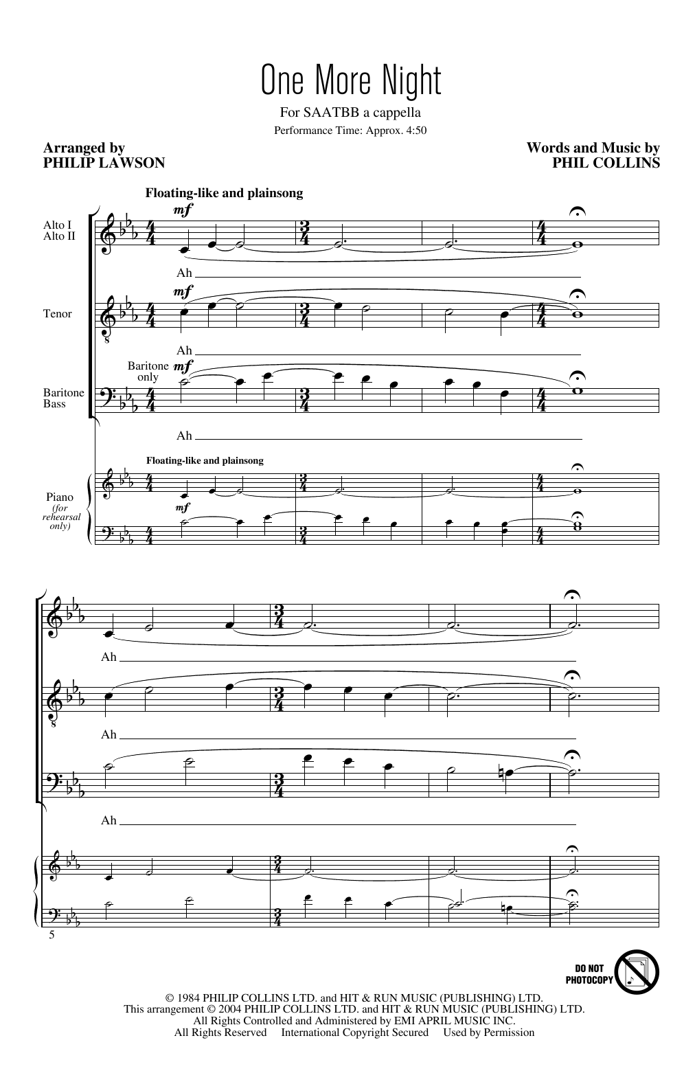 Phil Collins One More Night (arr. Philip Lawson) sheet music notes and chords arranged for SATB Choir
