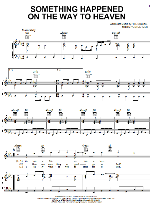 Phil Collins Something Happened On The Way To Heaven sheet music notes and chords arranged for Piano, Vocal & Guitar Chords (Right-Hand Melody)
