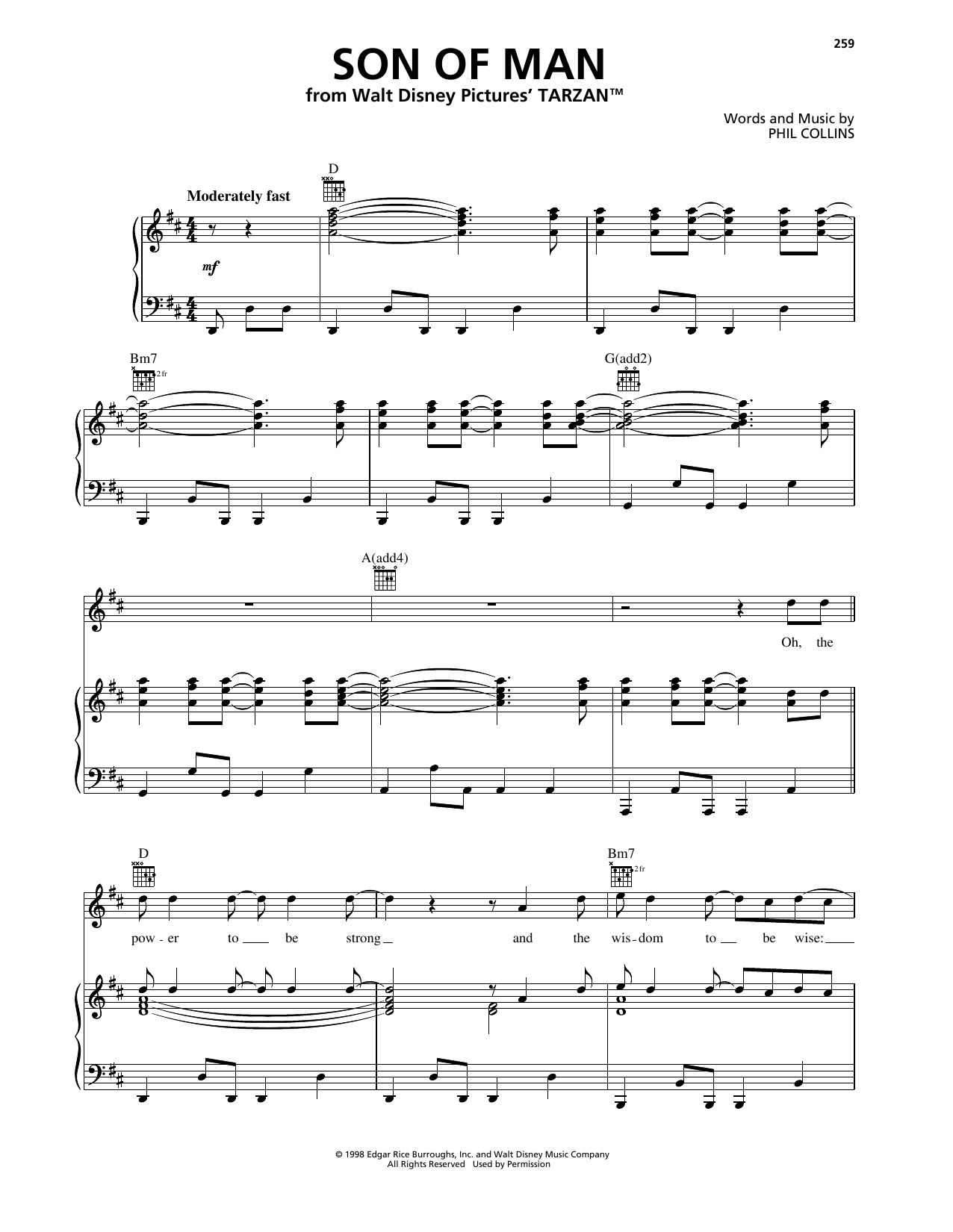 Phil Collins Son Of Man* (from Tarzan) sheet music notes and chords arranged for Piano, Vocal & Guitar Chords (Right-Hand Melody)