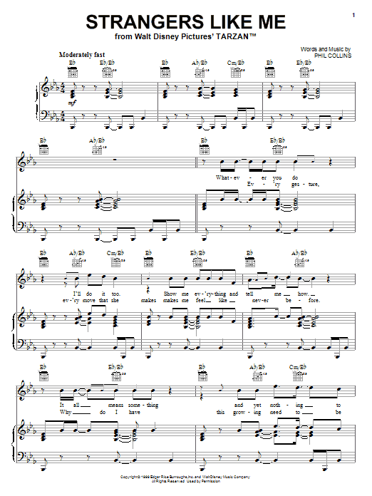 Phil Collins Strangers Like Me sheet music notes and chords arranged for Piano, Vocal & Guitar Chords (Right-Hand Melody)