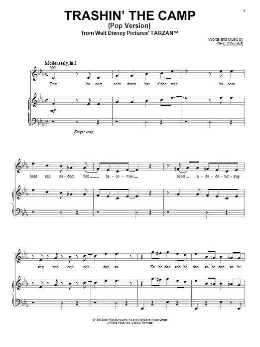 Phil Collins Trashin' The Camp (Pop Version) (from Tarzan) sheet music notes and chords arranged for French Horn Solo