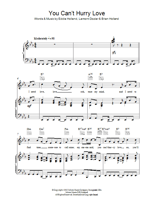 Phil Collins You Can't Hurry Love sheet music notes and chords arranged for Piano, Vocal & Guitar Chords