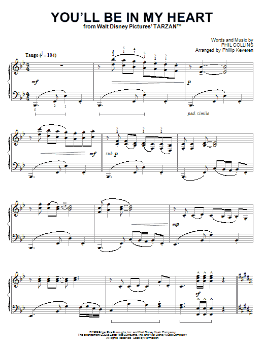 Phil Collins You'll Be In My Heart [Classical version] (from Tarzan) (arr. Phillip Keveren) sheet music notes and chords arranged for Piano Solo