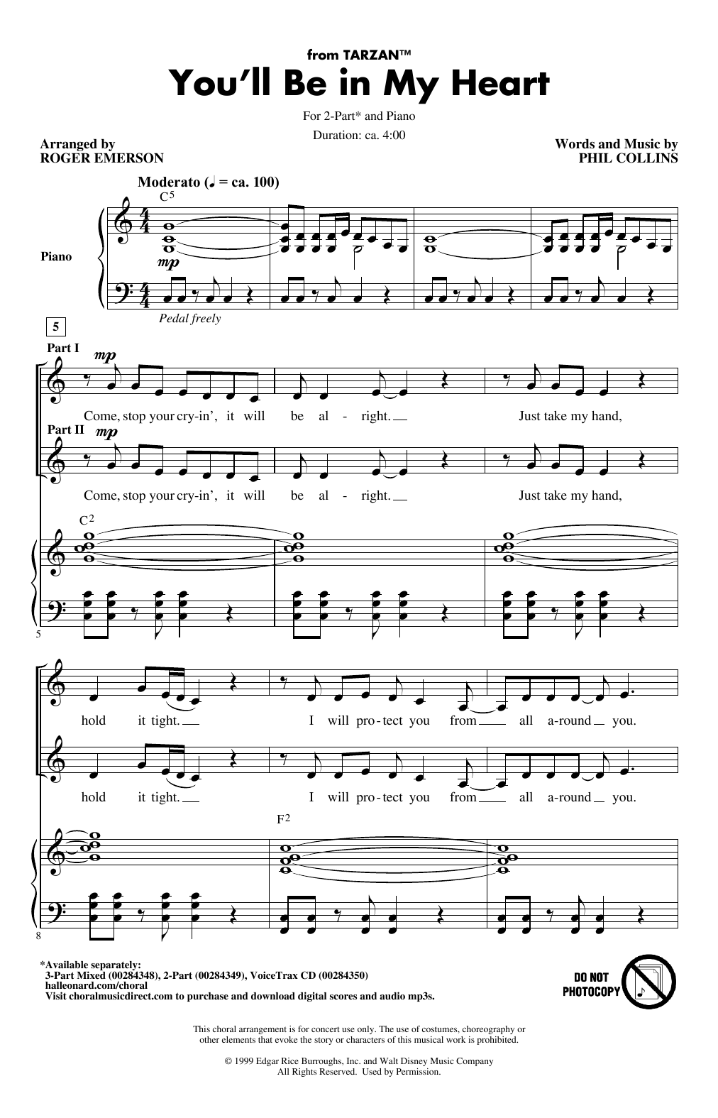 Phil Collins You'll Be In My Heart (from Tarzan) (arr. Roger Emerson) sheet music notes and chords arranged for 2-Part Choir