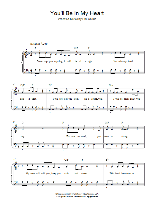 Phil Collins You'll Be In My Heart (from Tarzan) sheet music notes and chords arranged for Solo Guitar