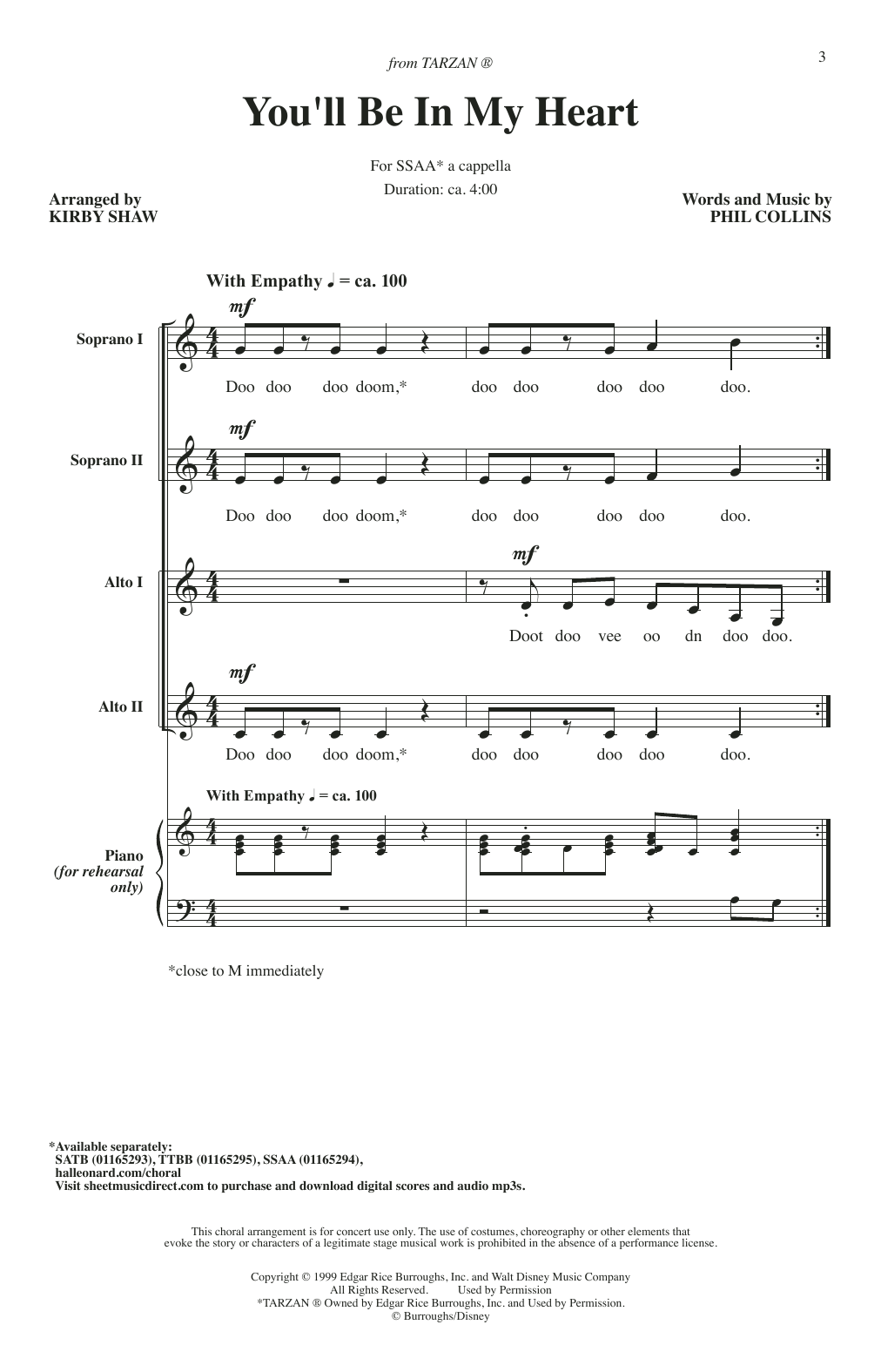 Phil Collins You'll Be In My Heart (Pop Version) (from Tarzan) (arr. Kirby Shaw) sheet music notes and chords arranged for SATB Choir
