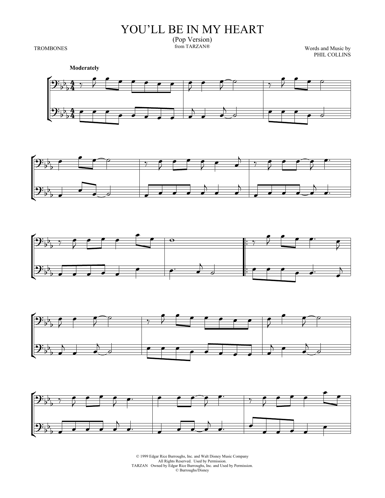 Phil Collins You'll Be In My Heart (Pop Version) (from Tarzan) (arr. Mark Phillips) sheet music notes and chords arranged for Trumpet Duet
