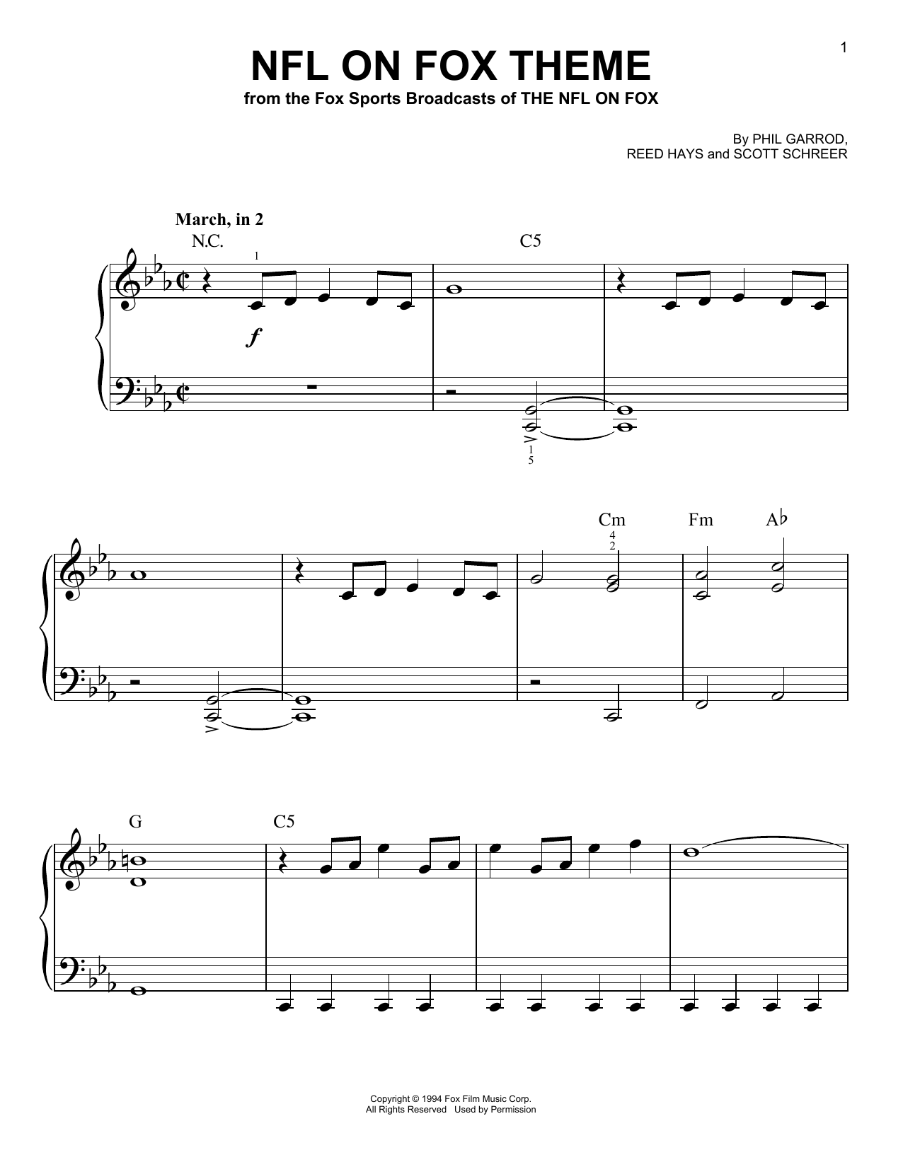 Phil Garrod, Reed Hayes and Scott Schreer NFL On Fox Theme sheet music notes and chords arranged for Very Easy Piano