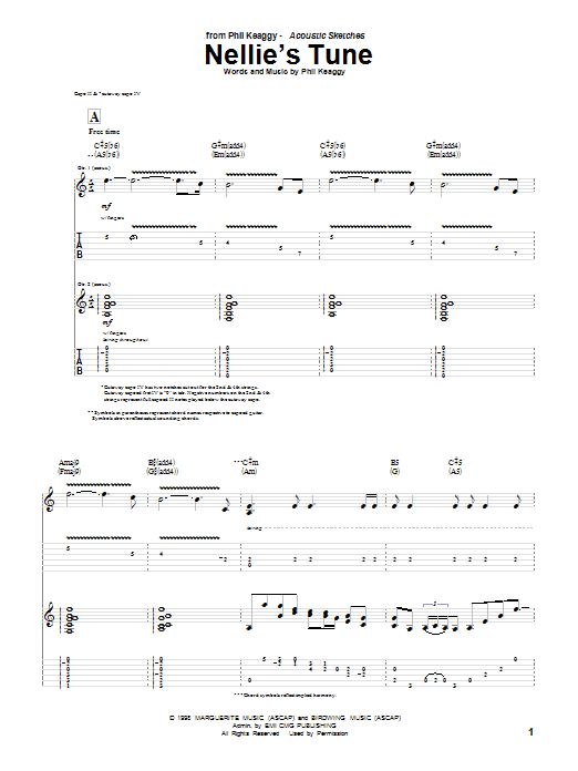 Phil Keaggy Nellie's Tune sheet music notes and chords arranged for Guitar Tab