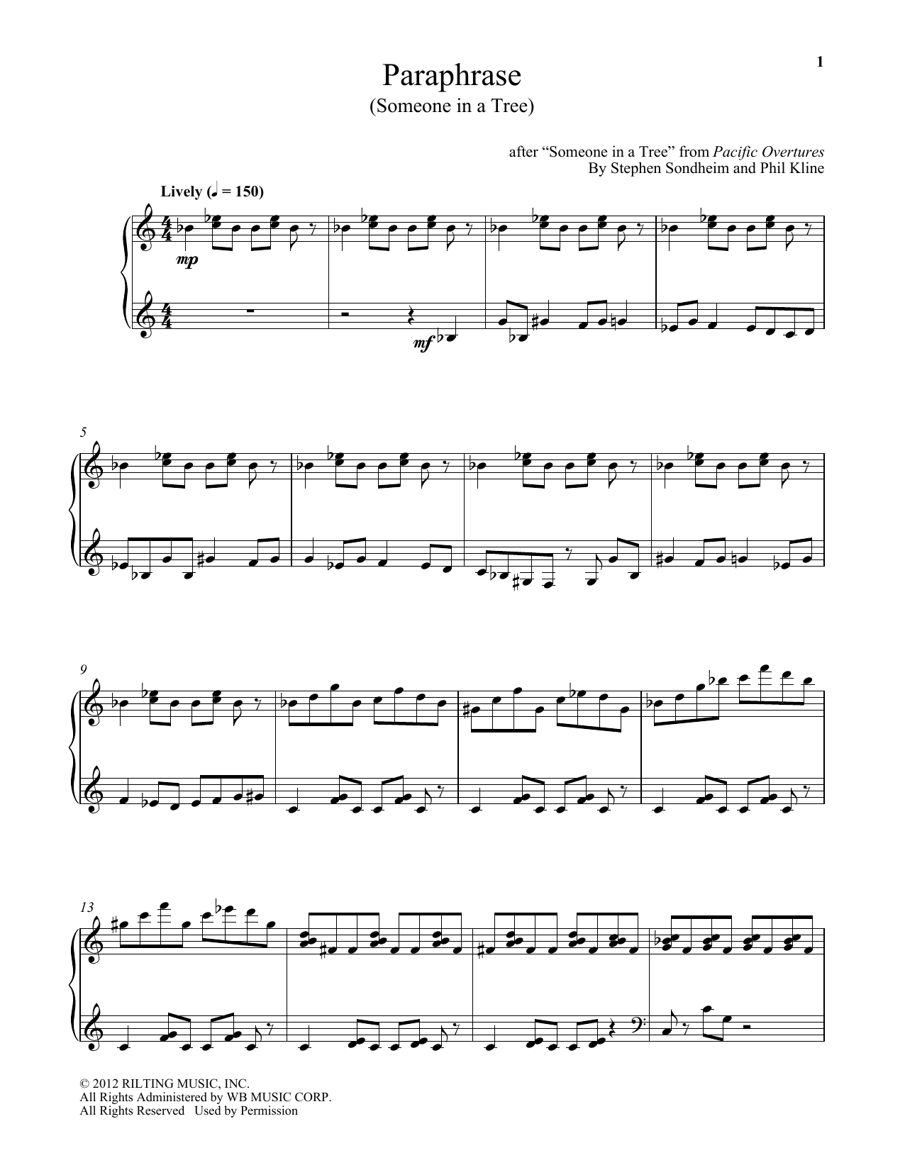 Phil Kline Paraphrase (Someone In A Tree) sheet music notes and chords arranged for Piano Solo