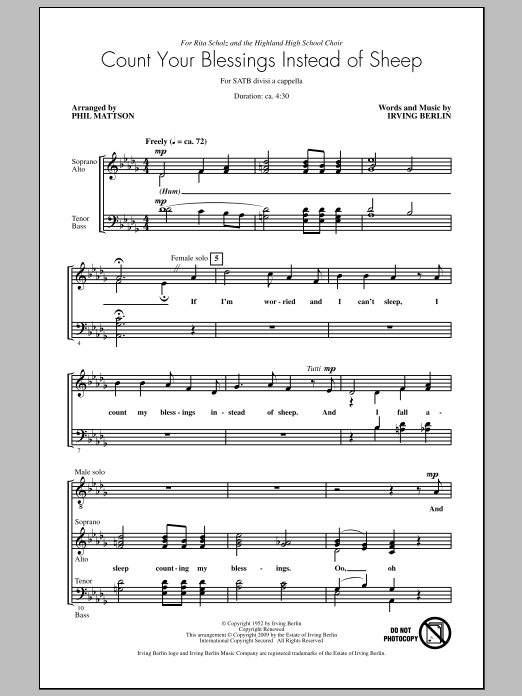 Phil Mattson Count Your Blessings Instead Of Sheep sheet music notes and chords arranged for SATB Choir