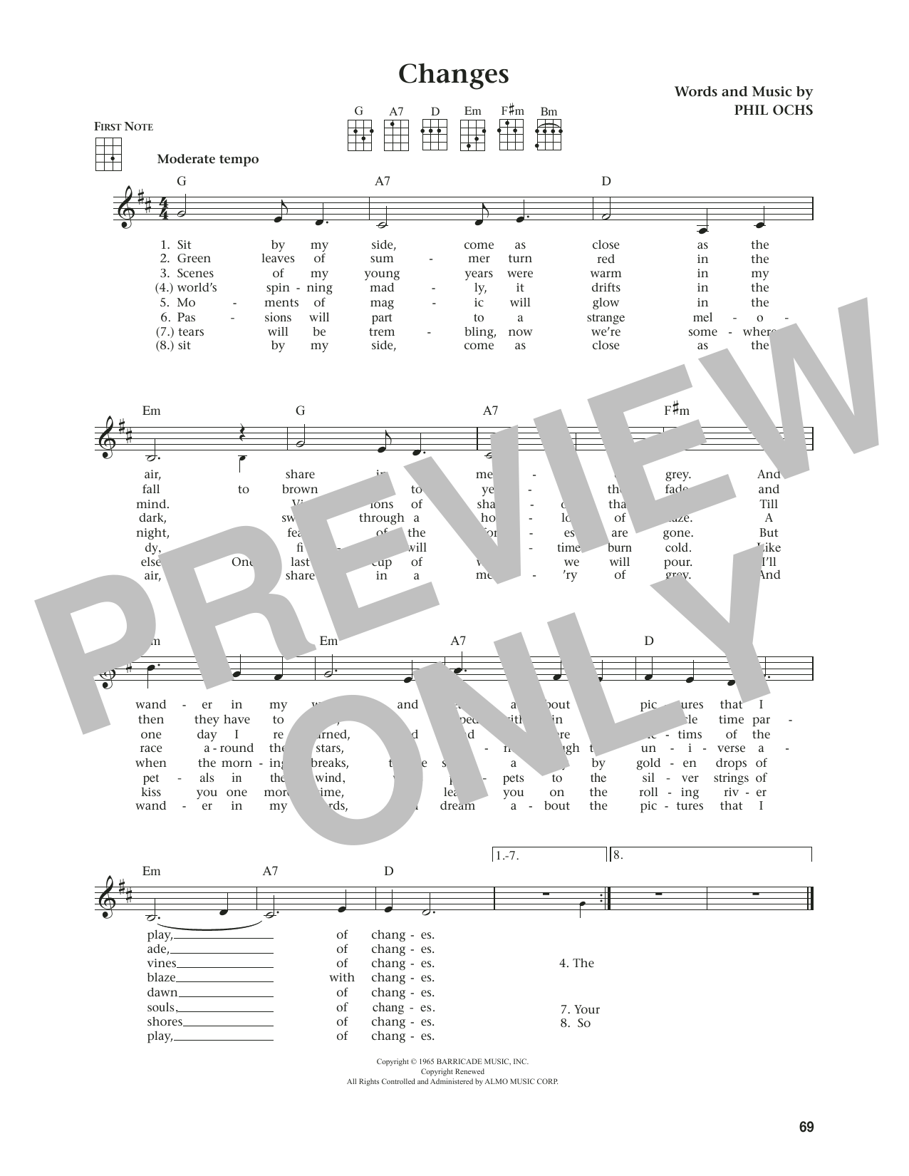 Phil Ochs Changes (from The Daily Ukulele) (arr. Jim Beloff) sheet music notes and chords arranged for Ukulele