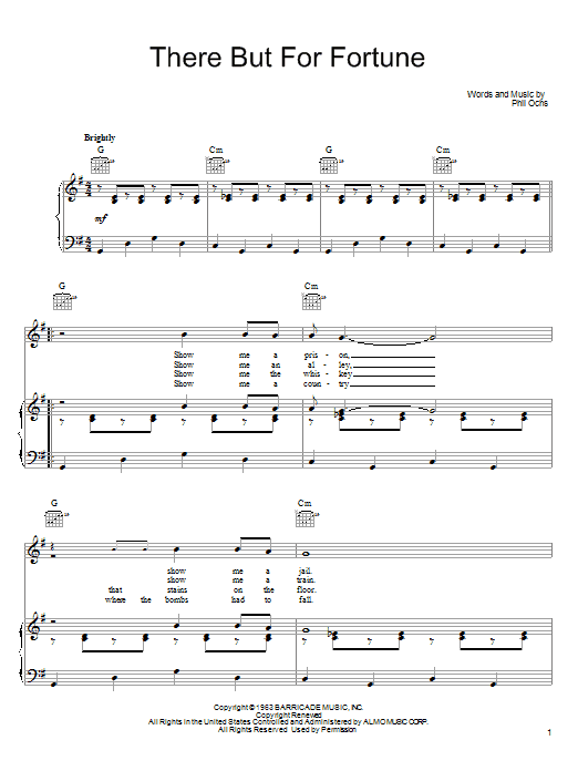 Phil Ochs There But For Fortune sheet music notes and chords arranged for Piano, Vocal & Guitar Chords (Right-Hand Melody)