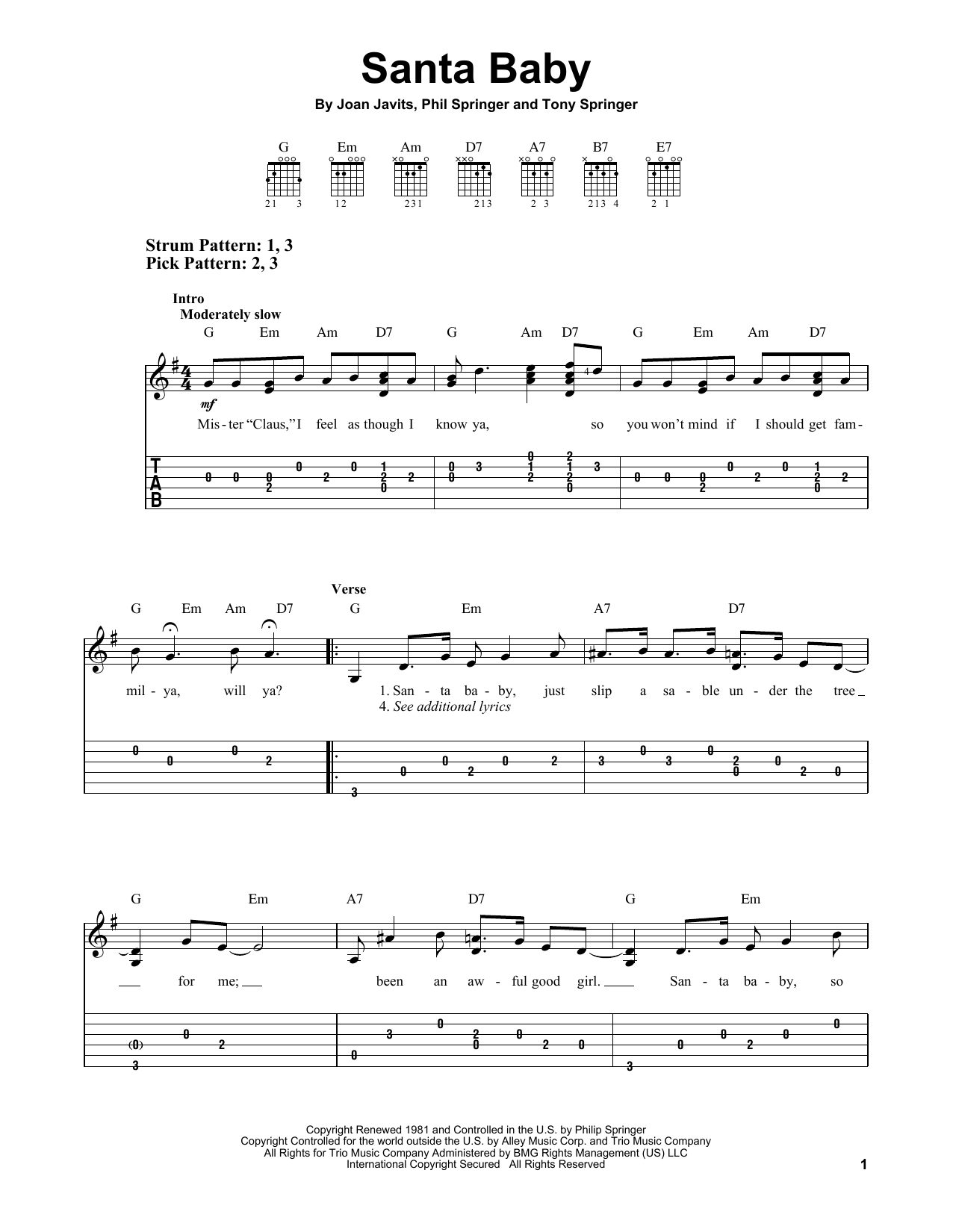 Phil Springer Santa Baby sheet music notes and chords arranged for Guitar Lead Sheet