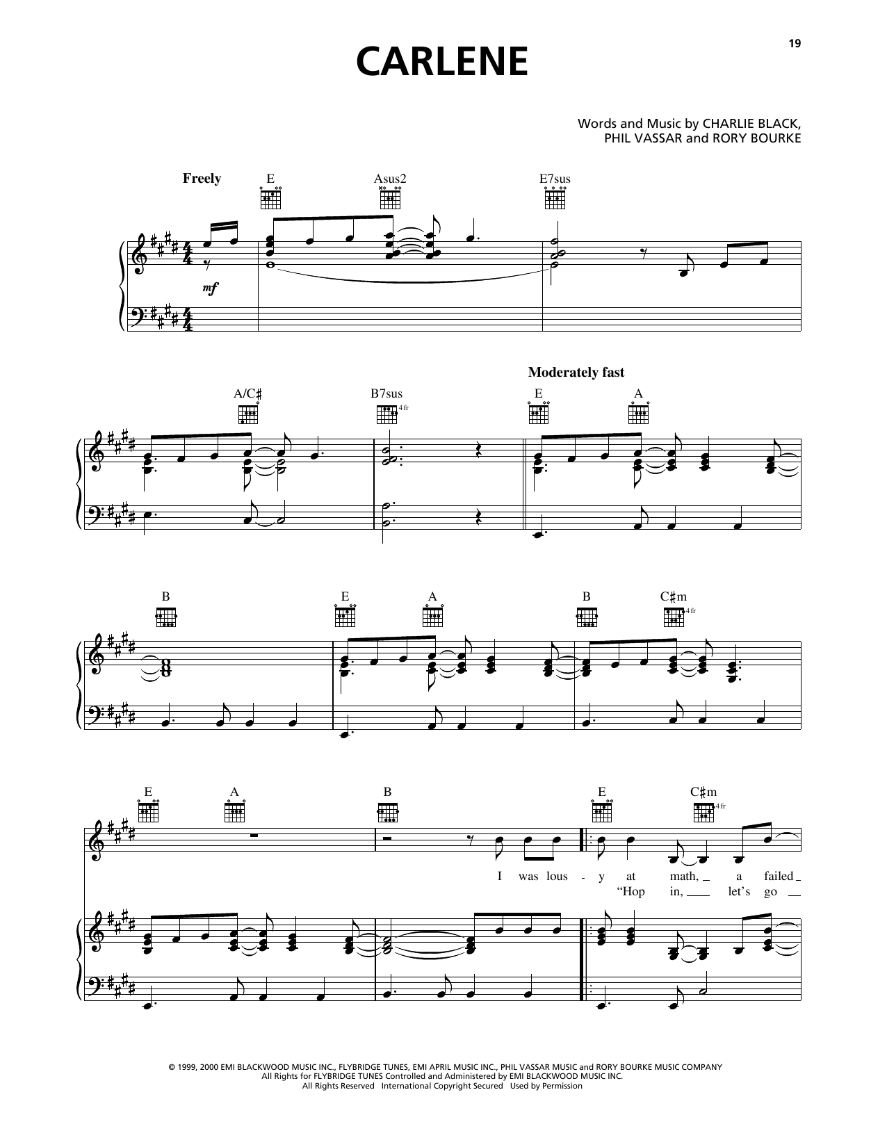 Phil Vassar Carlene sheet music notes and chords arranged for Piano, Vocal & Guitar Chords (Right-Hand Melody)