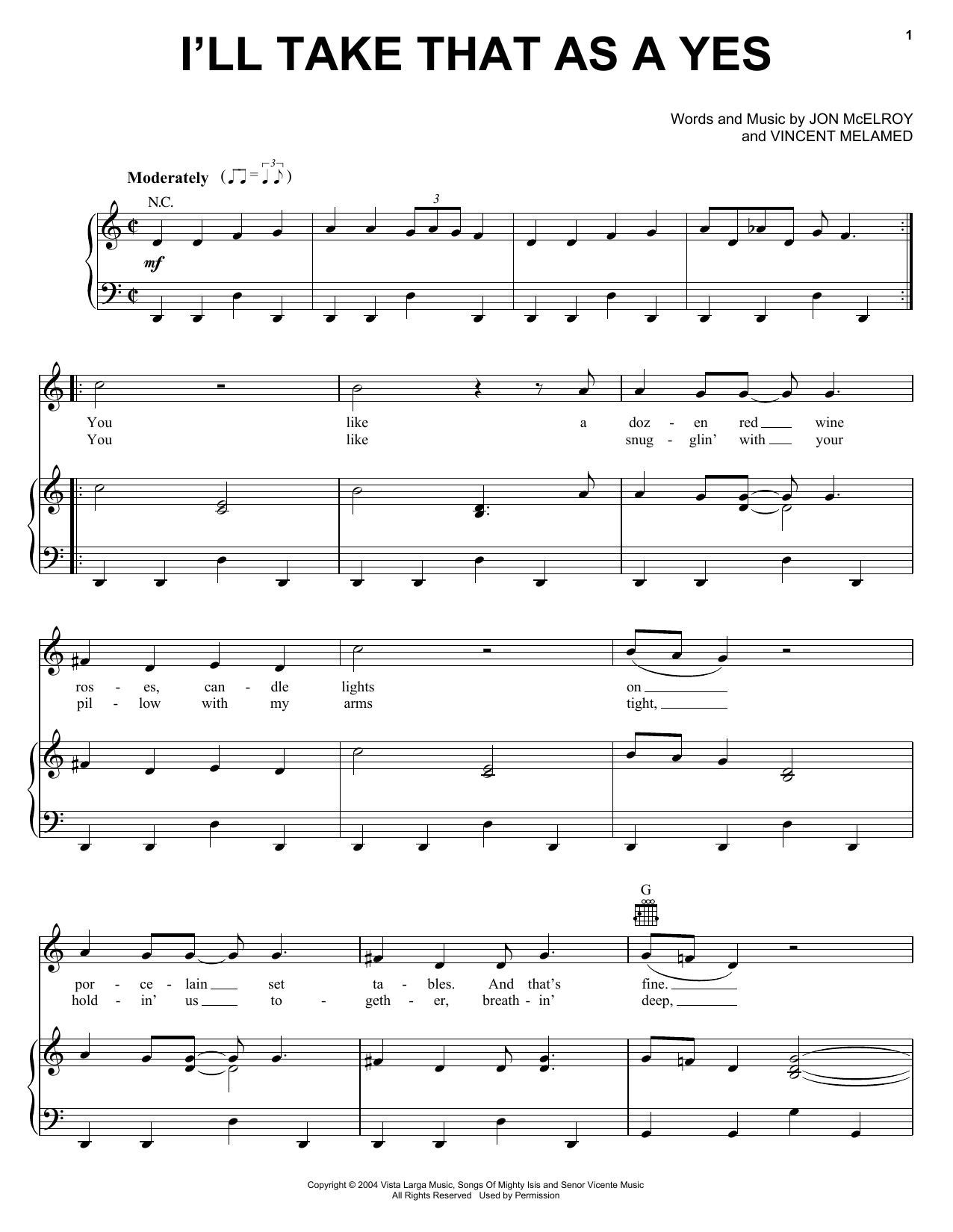 Phil Vassar I'll Take That As A Yes sheet music notes and chords arranged for Piano, Vocal & Guitar Chords (Right-Hand Melody)