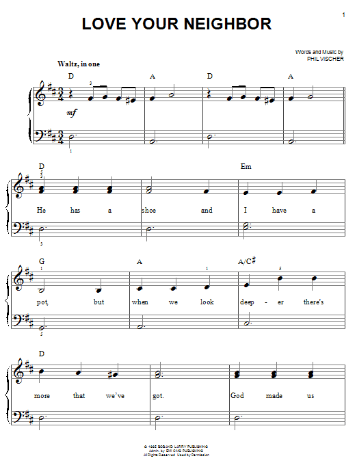 Phil Vischer Love Your Neighbor sheet music notes and chords arranged for Easy Piano