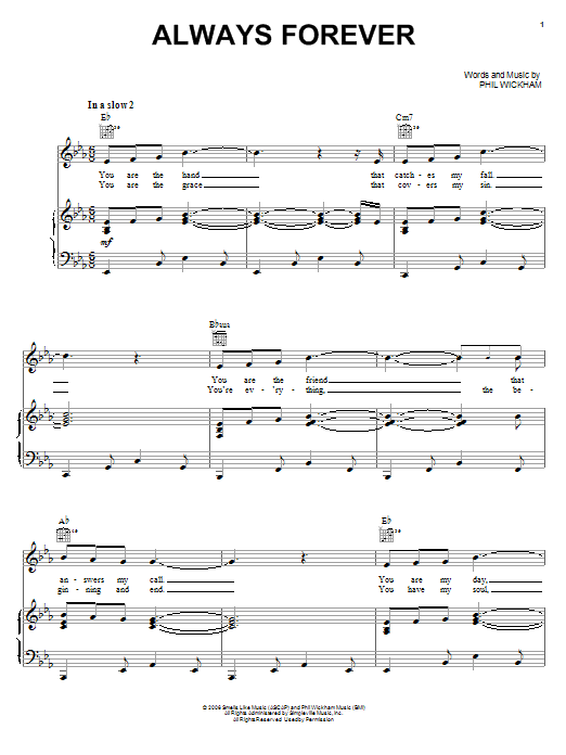 Phil Wickham Always Forever sheet music notes and chords arranged for Piano, Vocal & Guitar Chords (Right-Hand Melody)