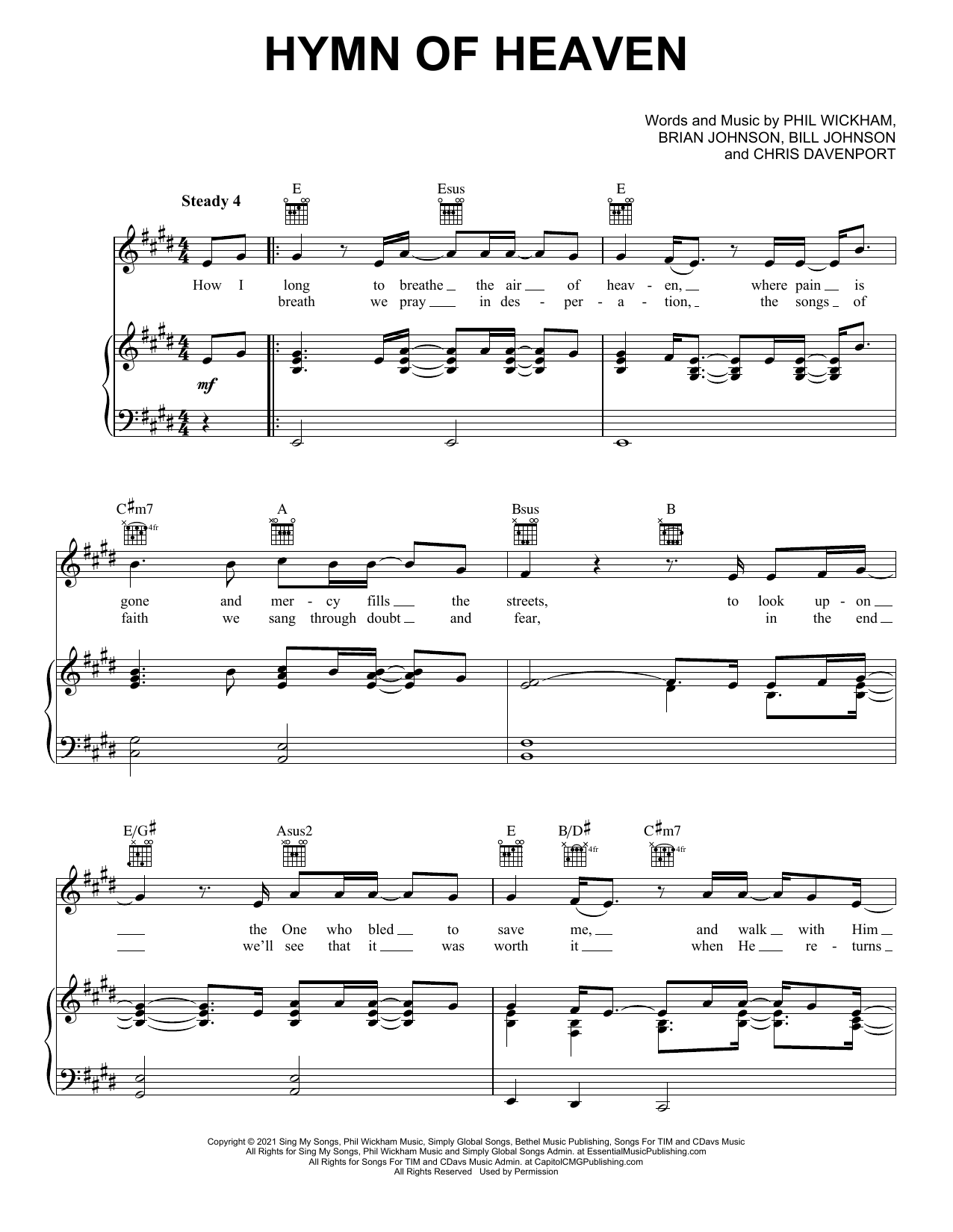 Phil Wickham Hymn Of Heaven sheet music notes and chords arranged for Easy Piano