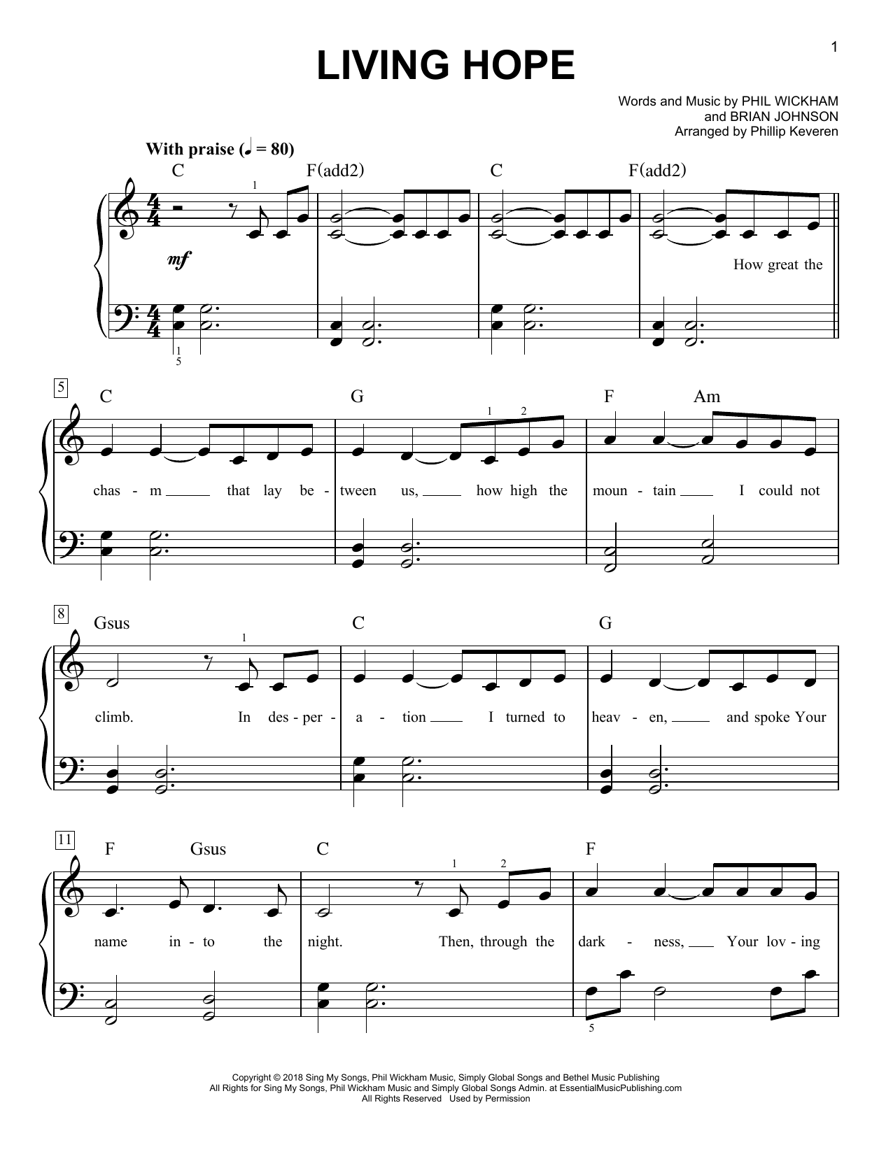 Phil Wickham Living Hope (arr. Phillip Keveren) sheet music notes and chords arranged for Piano Solo