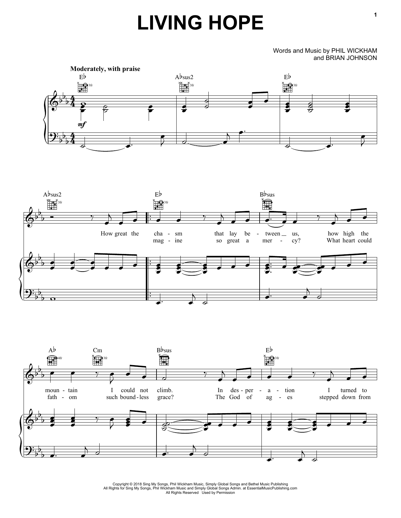 Phil Wickham Living Hope sheet music notes and chords arranged for Easy Piano