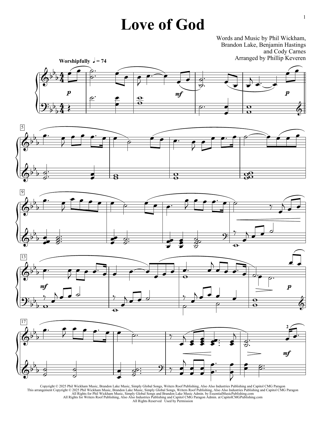 Phil Wickham Love Of God (arr. Phillip Keveren) sheet music notes and chords arranged for Piano Solo