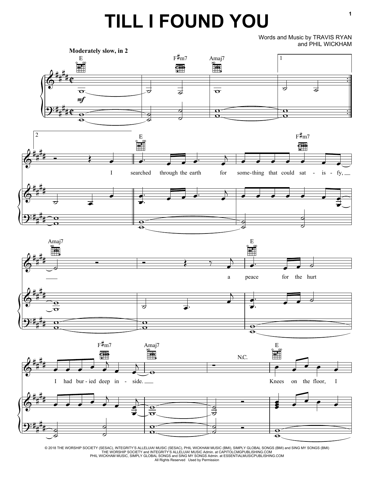 Phil Wickham Till I Found You sheet music notes and chords arranged for Piano, Vocal & Guitar Chords (Right-Hand Melody)