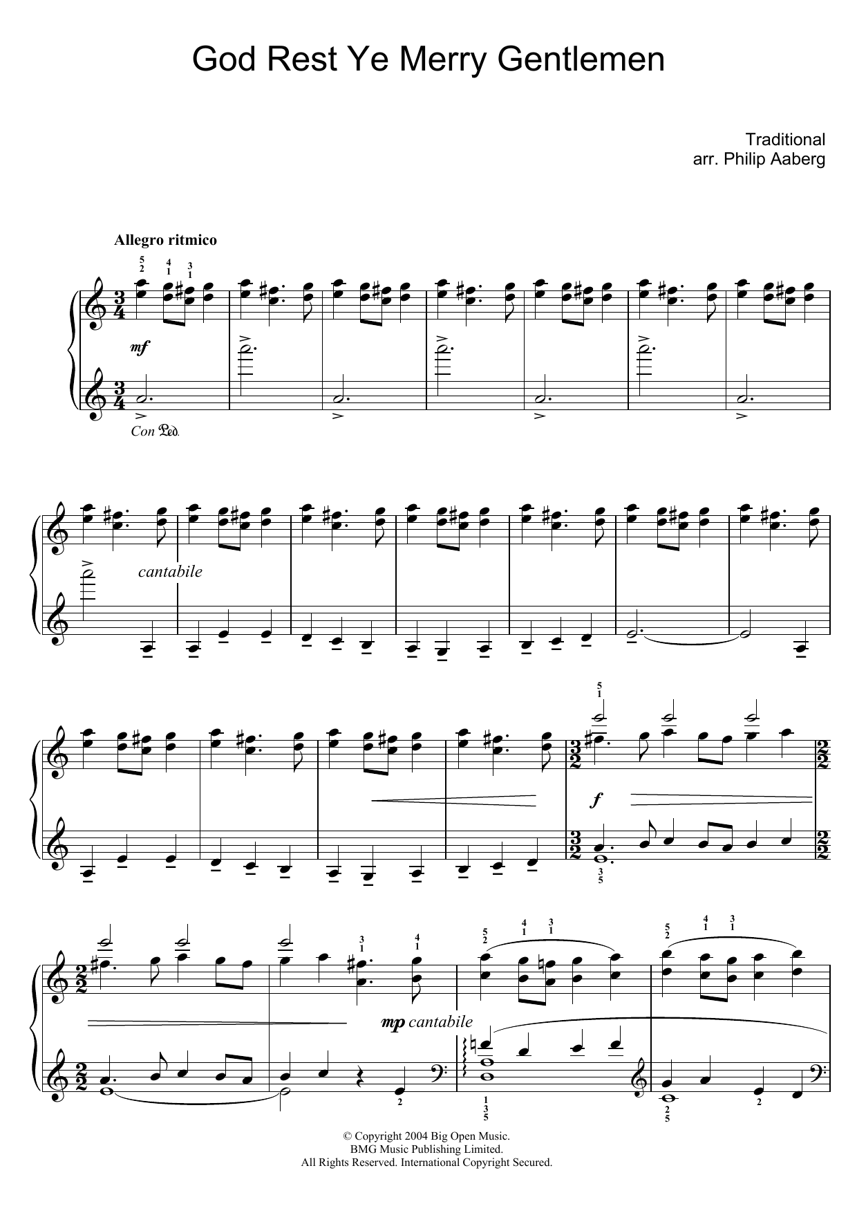 Philip Aaberg God Rest Ye Merry Gentlemen sheet music notes and chords arranged for Piano Solo