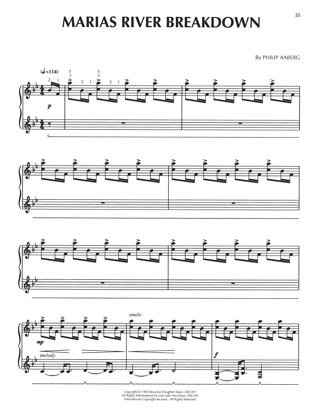 Philip Aaberg Marias River Breakdown sheet music notes and chords arranged for Piano Solo