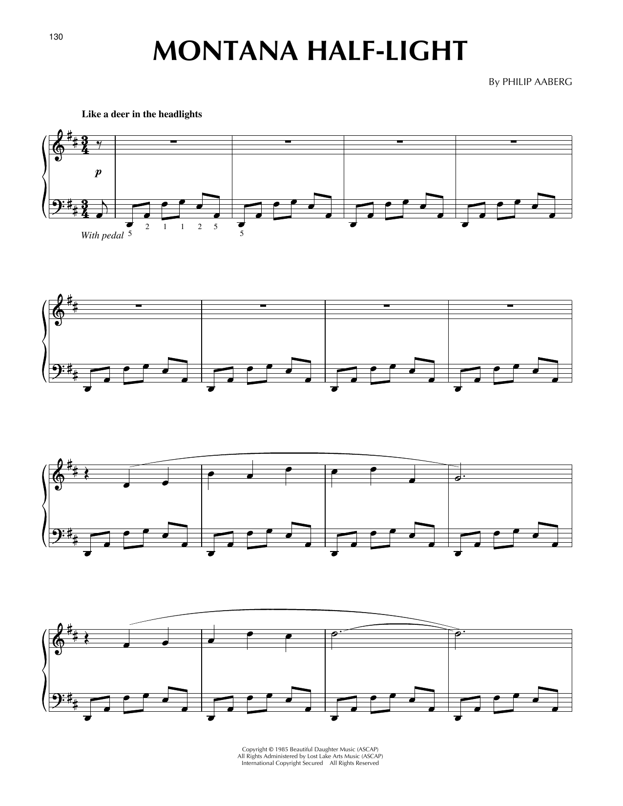 Philip Aaberg Montana Half-light sheet music notes and chords arranged for Piano Solo