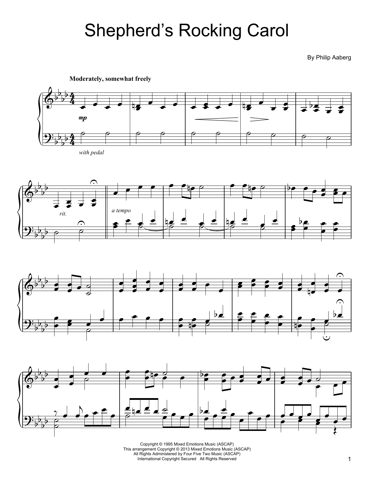 Philip Aaberg Shepherd's Rocking Carol sheet music notes and chords arranged for Piano Solo